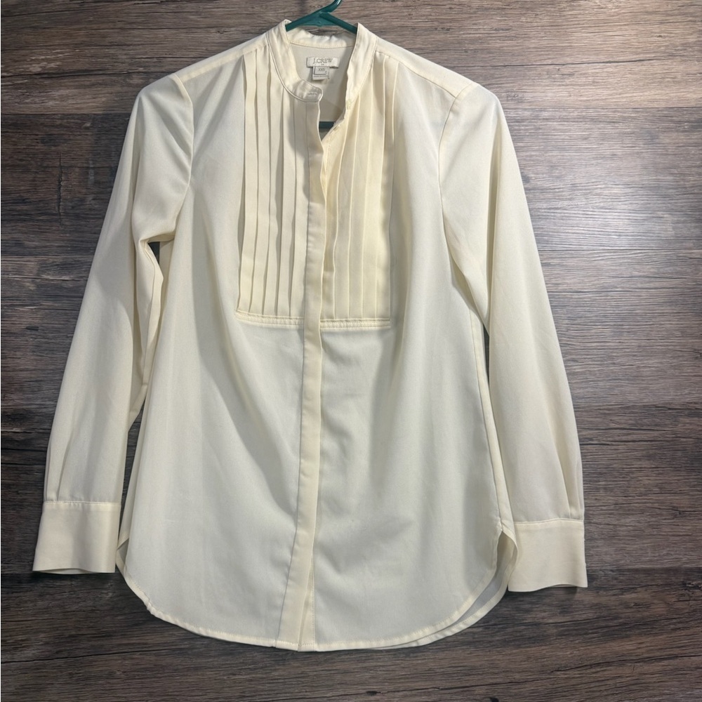 J. Crew Cream Blouse with Stand-Up Collar and Elegant Pleats
